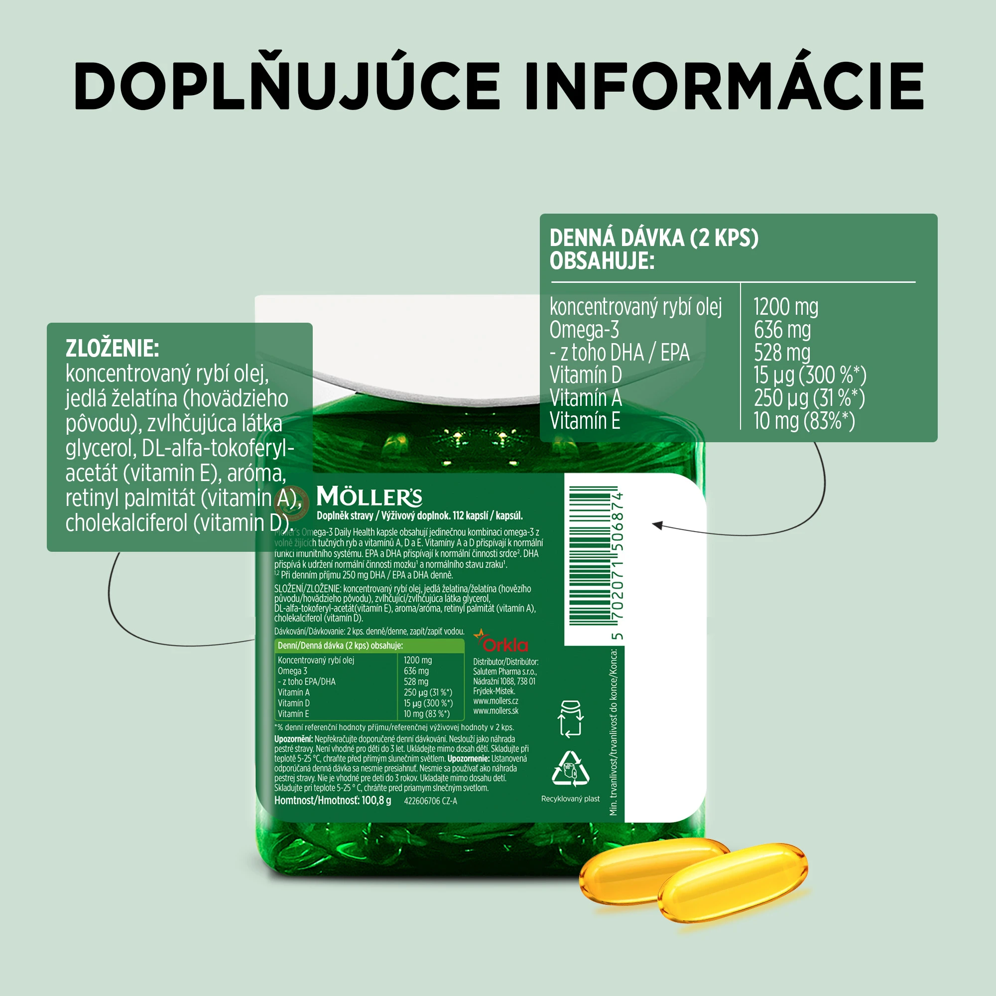 Daily health_supplementfacts_SK_NEW_2025 M&ouml;ller&acute;s Omega-3 Daily Health kapsle s vůn&iacute; vanilky 112 kapsl&iacute;